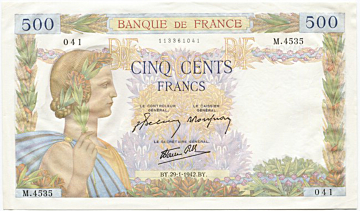 500 Francs 1941 (Allegorie des Friedens)